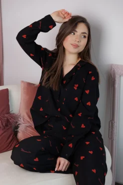 Piżama Nancy Long Hearts Black