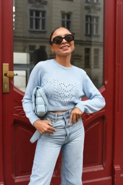 Sweter Pointelle Heart Blue
