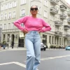 Sweter Pointelle Heart Pink