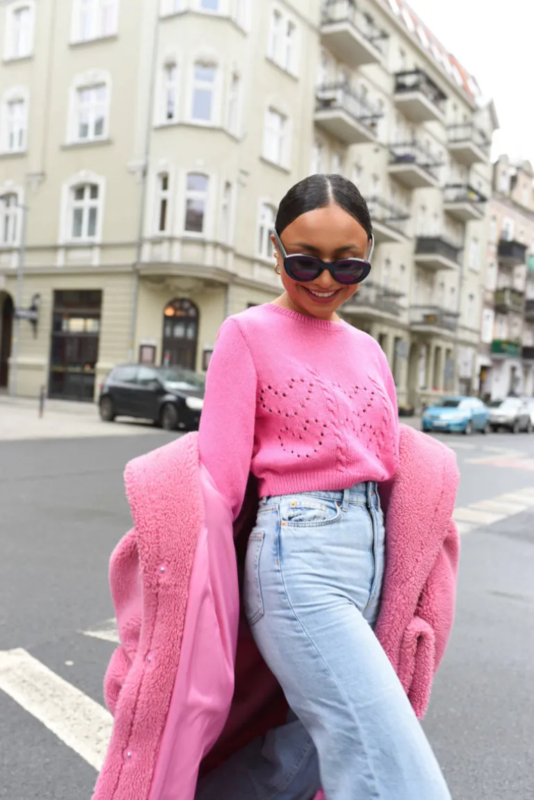 Sweter Pointelle Heart Pink