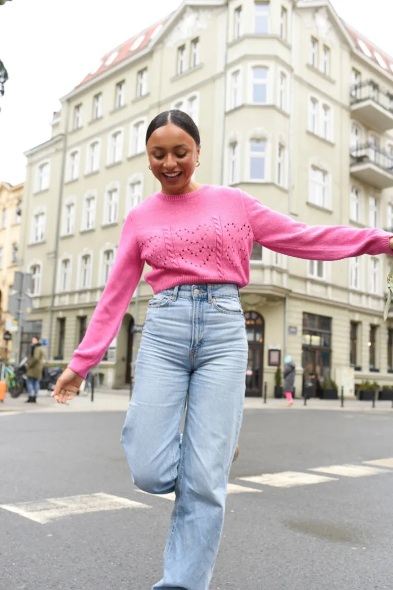 Sweter Pointelle Heart Pink